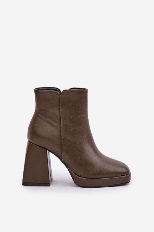 Stivaletti con tacco in ecopelle color khaki Selarae