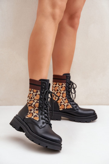 Stivali da lavoro da donna con gambale tipo calza con stampa leopardata neri Penthis 2