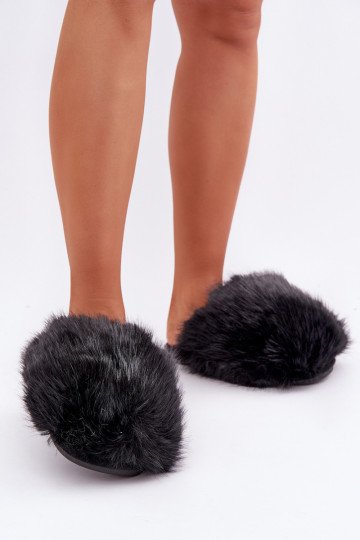 Pantofole da donna con pelliccia nera INladisa