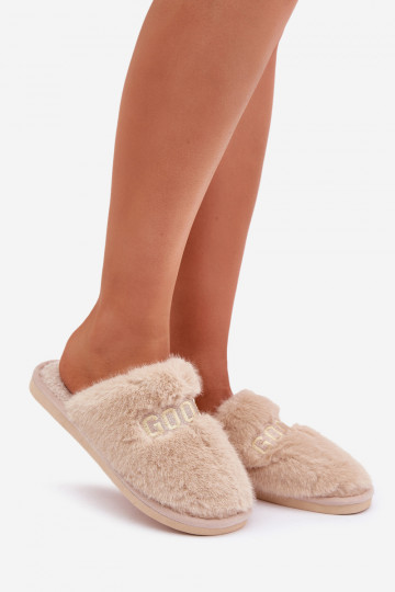 Pantofole da donna con pelliccia e design a tema renna color sabbia Kalelia
