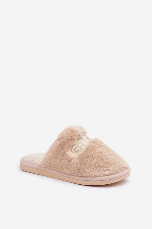 Pantofole da donna con pelliccia e design a tema renna color sabbia Kalelia