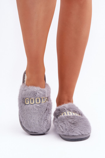 Pantofole da donna con pelliccia e design a tema renna grigie Kalelia