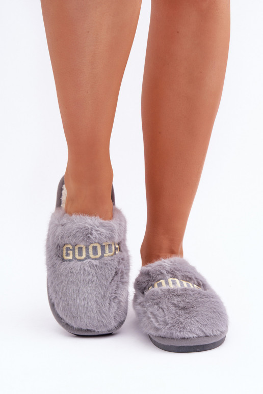 Pantofole da donna con pelliccia e design a tema renna grigie Kalelia