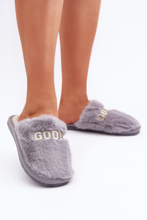 Pantofole da donna con pelliccia e design a tema renna grigie Kalelia