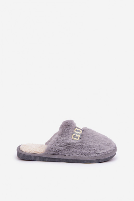 Pantofole da donna con pelliccia e design a tema renna grigie Kalelia