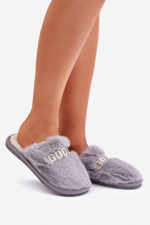 Pantofole da donna con pelliccia e design a tema renna grigie Kalelia