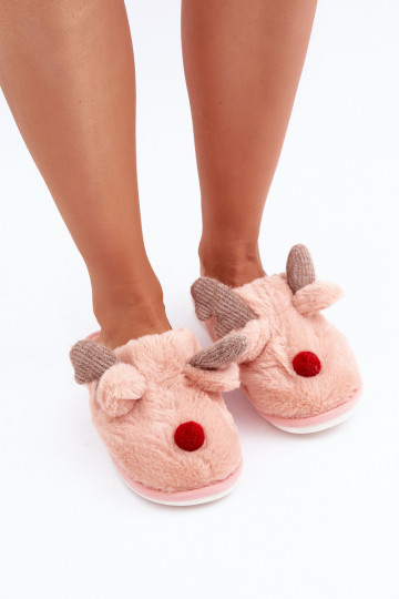Pantofole da donna con pelliccia e tacco decorato color sabbia Savalithea