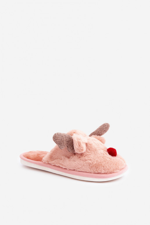 Pantofole da donna con pelliccia e tacco decorato color sabbia Savalithea