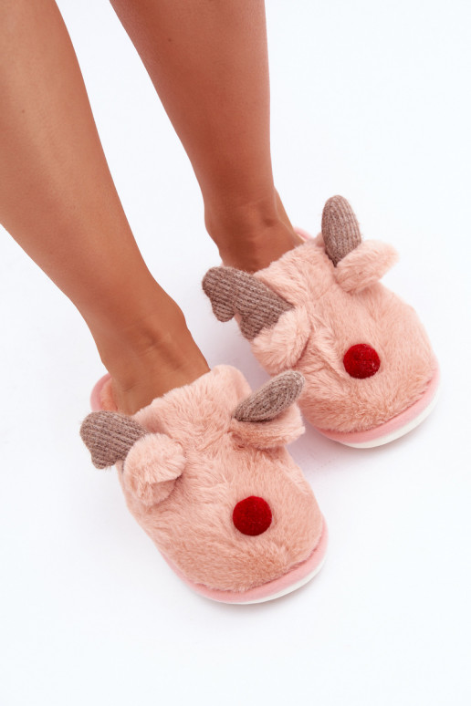 Pantofole da donna con pelliccia e tacco decorato color sabbia Savalithea