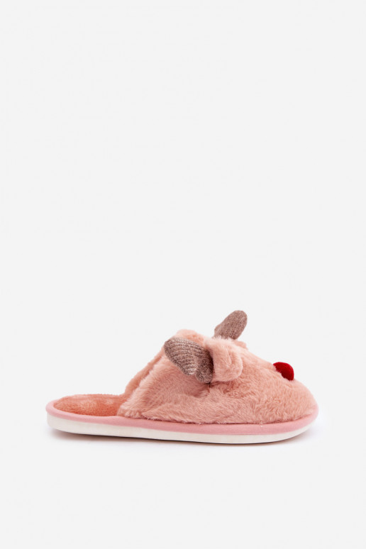 Pantofole da donna con pelliccia e tacco decorato color sabbia Savalithea
