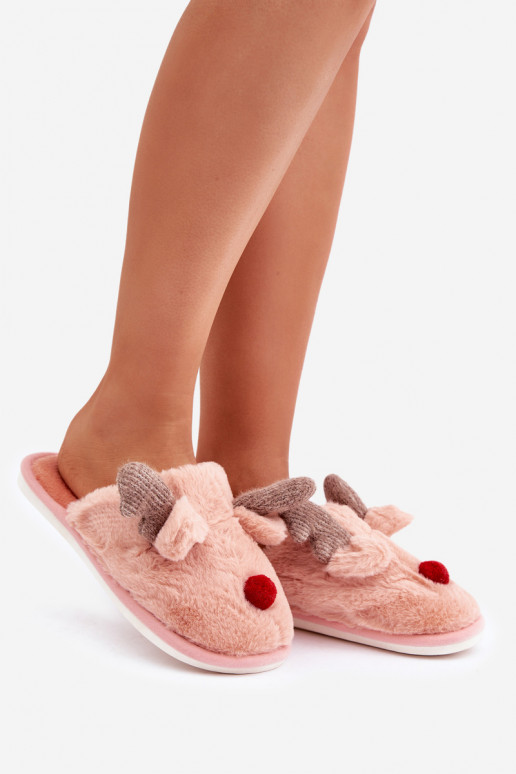 Pantofole da donna con pelliccia e tacco decorato color sabbia Savalithea