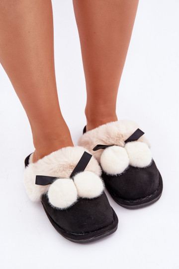 Pantofole donna con pelo nere 2