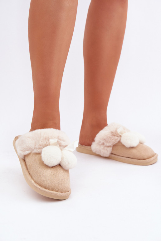 Pantofole donna con pelo color sabbia