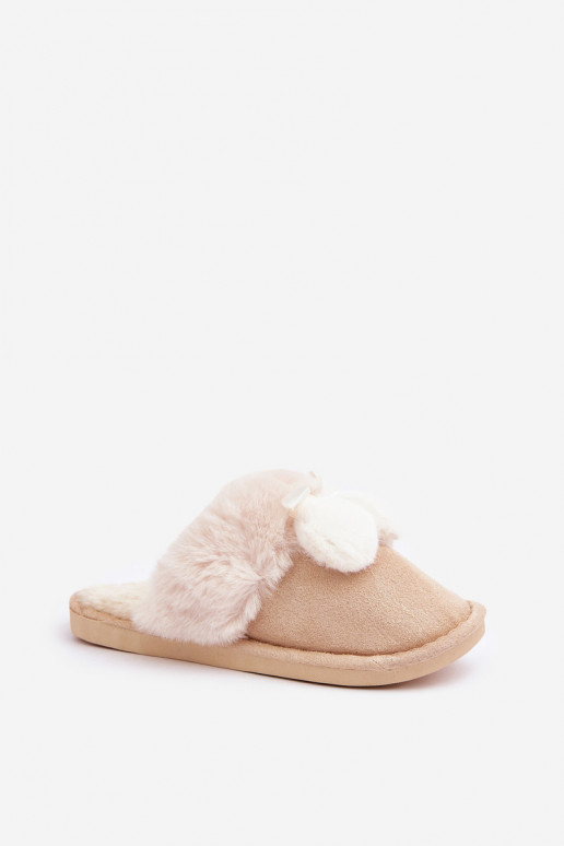 Pantofole donna con pelo color sabbia