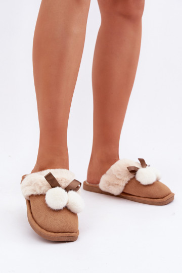 Pantofole donna con pelo marroni 2