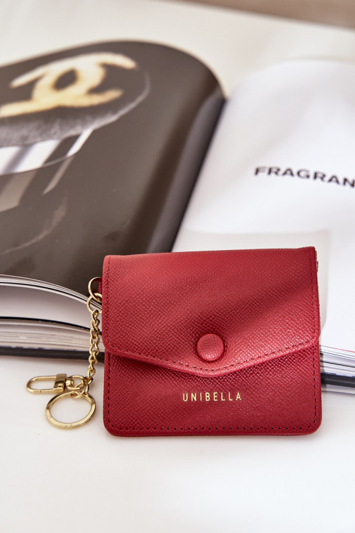 Portafoglio con porta carte e portachiavi in eco-pelle color bordeaux con dettagli dorati Iritinme
