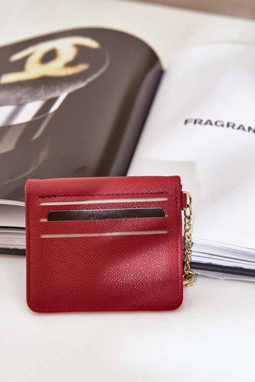 Portafoglio con porta carte e portachiavi in eco-pelle color bordeaux con dettagli dorati Iritinme