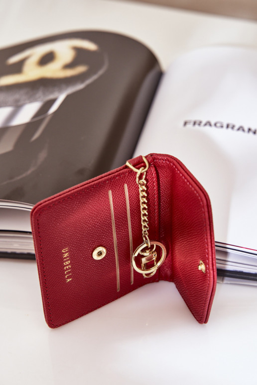 Portafoglio con porta carte e portachiavi in eco-pelle color bordeaux con dettagli dorati Iritinme