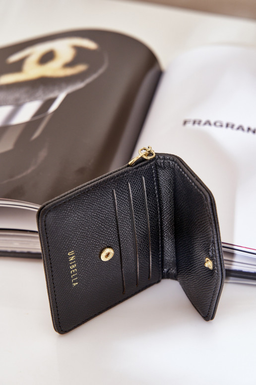 Portafoglio con porta carte e portachiavi in eco-pelle nera con dettagli dorati Iritinme
