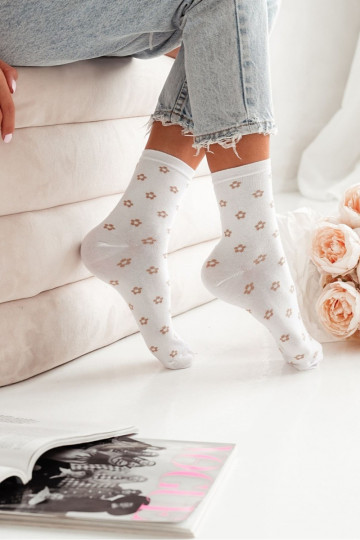 Calzini Donna con Piccole Margherite Bianchi