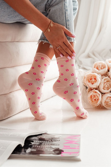 Calzini Donna con Piccole Margherite Pesca