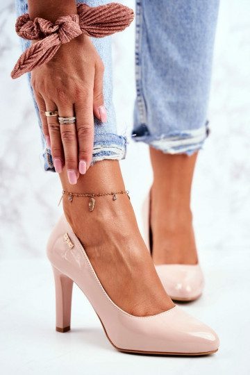 Scarpe Femminile Sergio Leone con effetto vernice con i tacchi beige Campbell 2