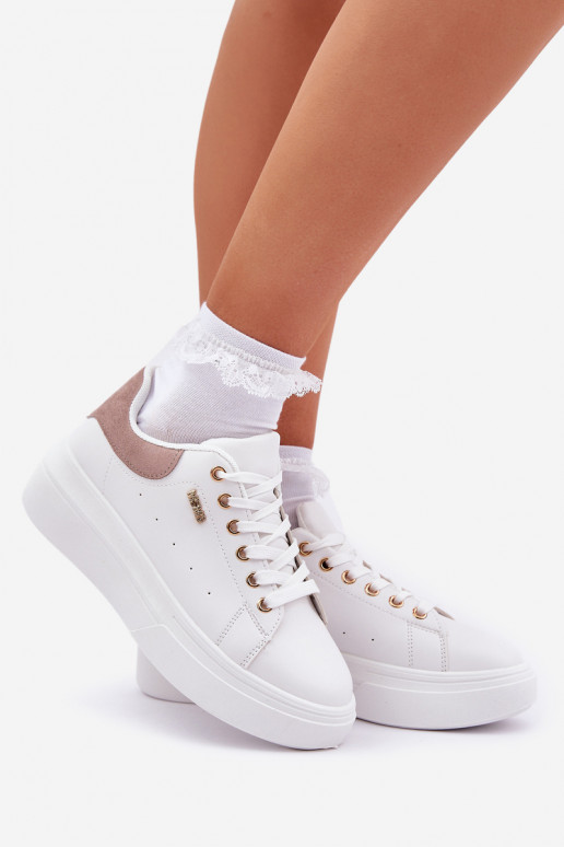 Scarpe modello sneakers Femminile con una piattaforma in ecopelle Colore bianco Lelandine Scarpe modello sneakers Femminile con una piattaforma in ecopelle Colore bianco Lelandine