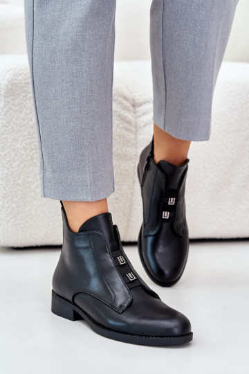 Stivaletti donna imbottiti con tacco largo in ecopelle colore nero S.Barski