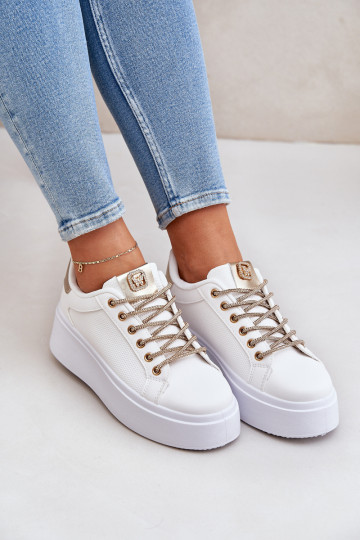 Scarpe modello sneakers con una piattaforma Con decorazionii SznuróAkami Bianco-colore dorato Fonetha
