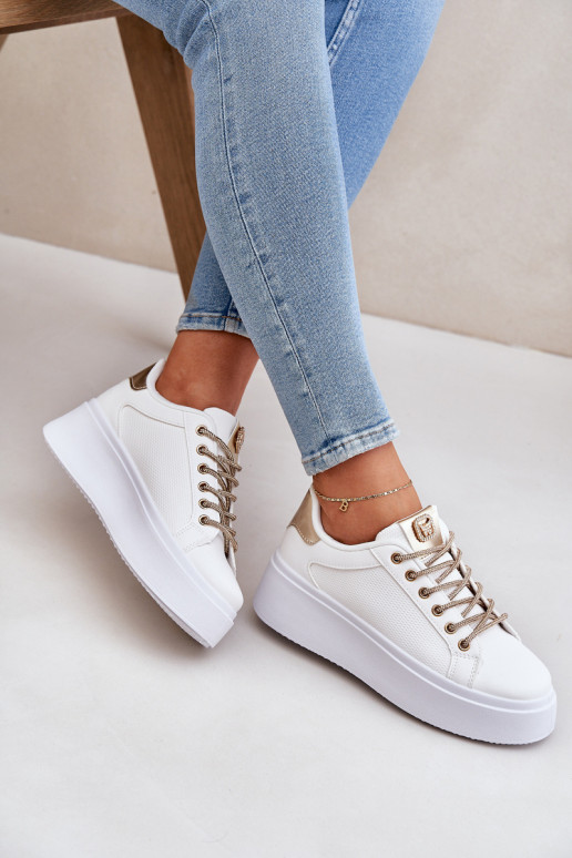 Scarpe modello sneakers con una piattaforma Con decorazionii SznuróAkami Bianco-colore dorato Fonetha