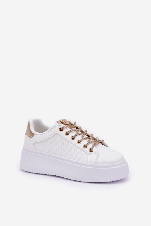 Scarpe modello sneakers con una piattaforma Con decorazionii SznuróAkami Bianco-colore dorato Fonetha