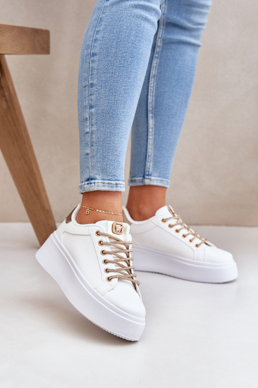 Scarpe modello sneakers con una piattaforma Con decorazionii SznuróAkami Bianco-colore dorato Fonetha