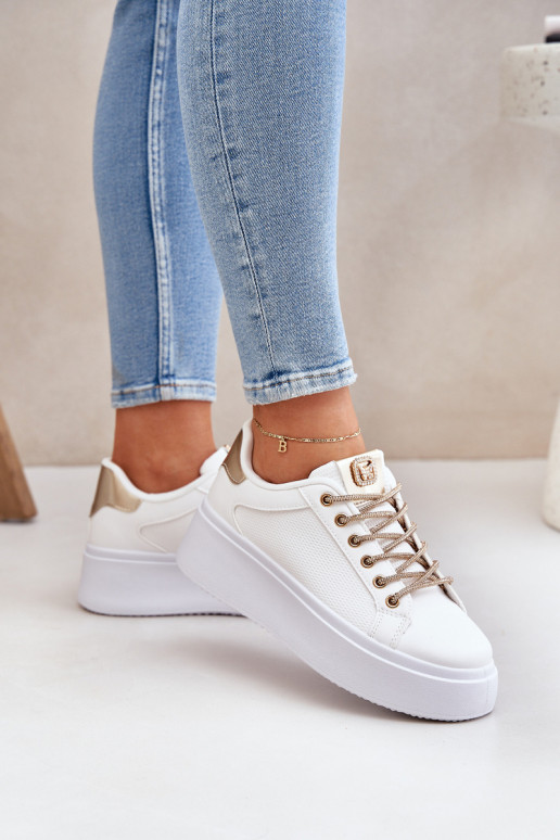 Scarpe modello sneakers con una piattaforma Con decorazionii SznuróAkami Bianco-colore dorato Fonetha