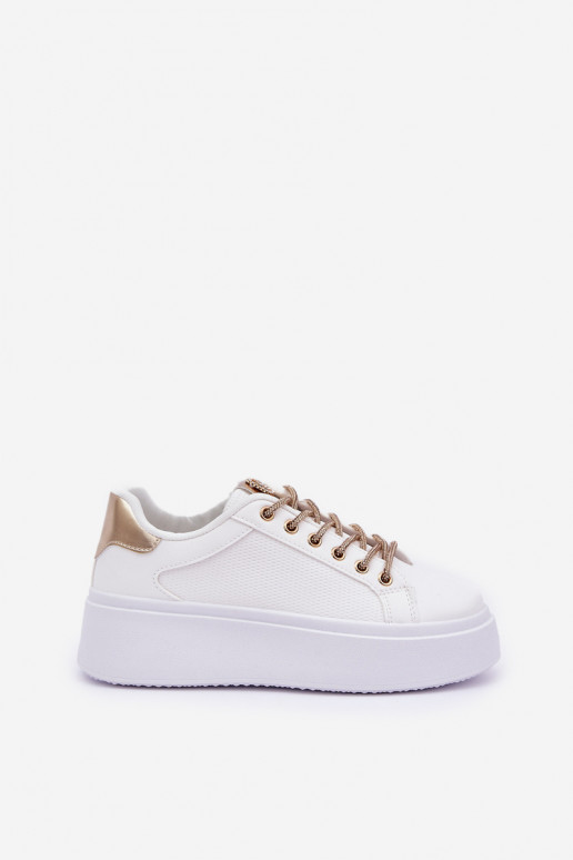 Scarpe modello sneakers con una piattaforma Con decorazionii SznuróAkami Bianco-colore dorato Fonetha