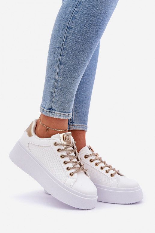 Scarpe modello sneakers con una piattaforma Con decorazionii SznuróAkami Bianco-colore dorato Fonetha