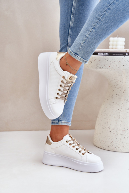 Scarpe modello sneakers con una piattaforma Con decorazionii SznuróAkami Bianco-colore dorato Fonetha