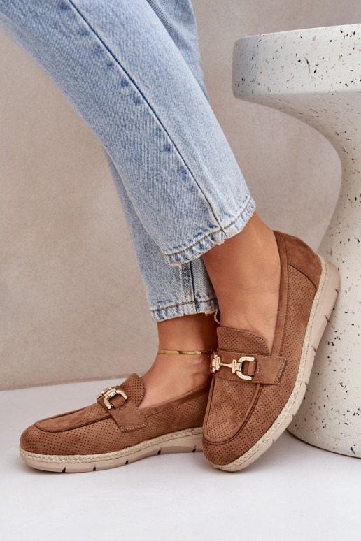 con elementi traforati Mocassini Ze colore doratom Detalem I JutoAą Plecionką colore marrone Lainer