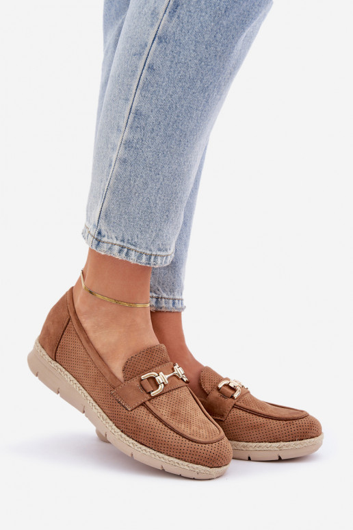con elementi traforati Mocassini Ze colore doratom Detalem I JutoAą Plecionką colore marrone Lainer