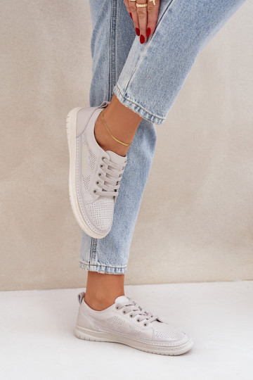Scarpe da ginnastica in pelle grigia