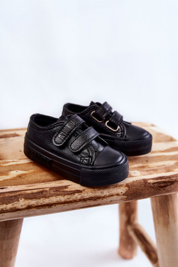 Scarpe casual da bambino in pelle con chiusura a strappo BIG STAR KK374054 nero