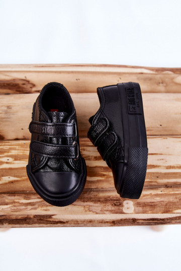 Scarpe casual da bambino in pelle con chiusura a strappo BIG STAR KK374054 nero 2