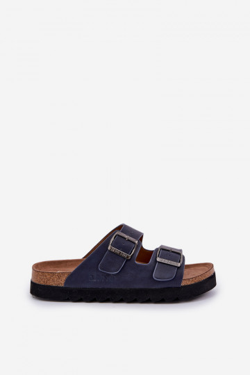 Ciabatte da uomo leggere con fibbie in ecopelle Big Star NN174530 blu scuro 2