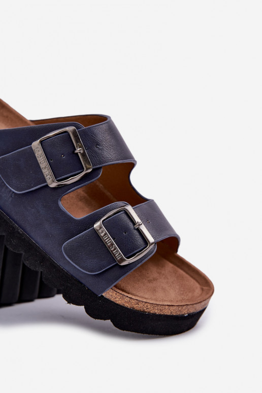 Ciabatte da uomo leggere con fibbie in ecopelle Big Star NN174530 blu scuro