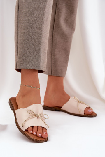 Pantofole Su una suola piatta decorare Kokardką beige Deonelis 2