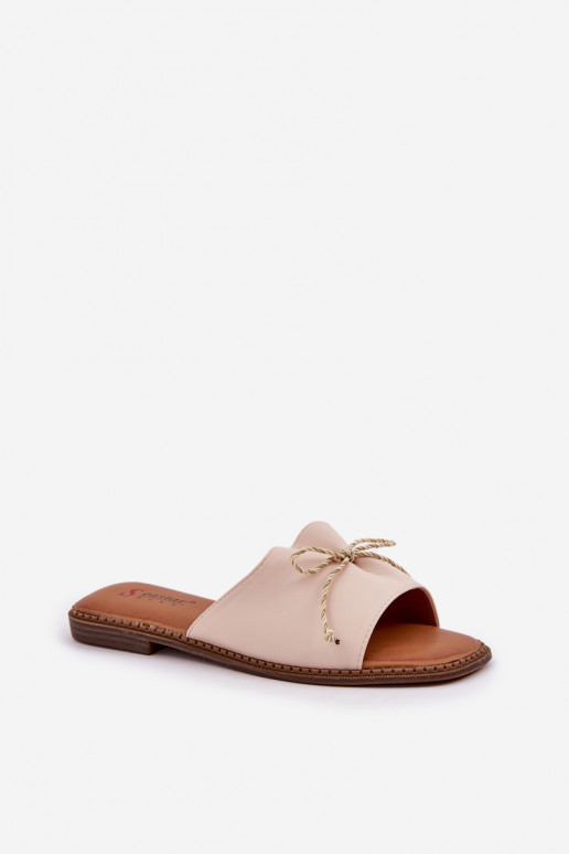 Pantofole Su una suola piatta decorare Kokardką beige Deonelis