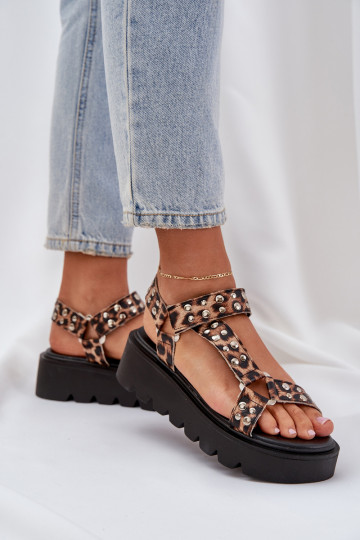 Decorato sandali con una piattaforma con motivi di pelliccia di leopardo colore marrone Tatellia 2