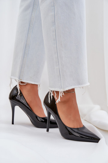 scarpe col tacco alto con effetto vernice Ze Szpiczastymi Noskami colore nero Omenra 2