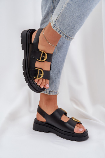 Sandali da donna in pelle sintetica con fibbie neri Vulinea