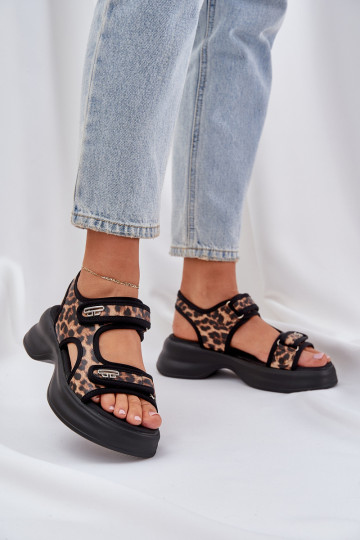 Eko Pelle Sandali leggeri con una piattaforma con motivi di pelliccia di leopardo colore marrone Deniffia 2