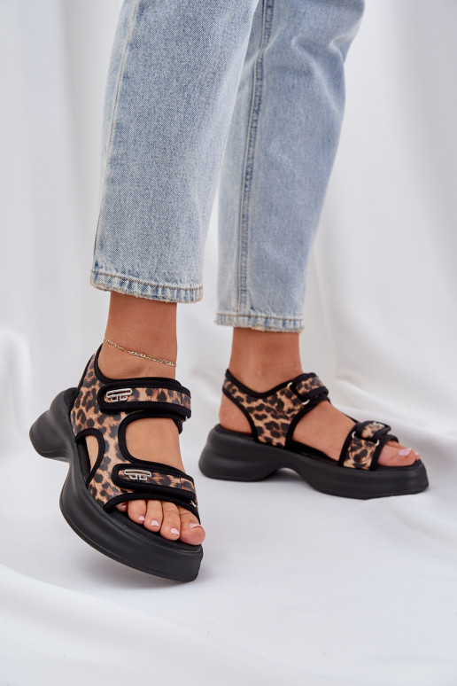 Eko Pelle Sandali leggeri con una piattaforma con motivi di pelliccia di leopardo colore marrone Deniffia